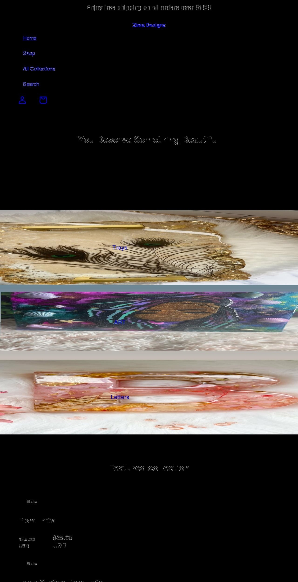 zimadesignz.com shopify website screenshot