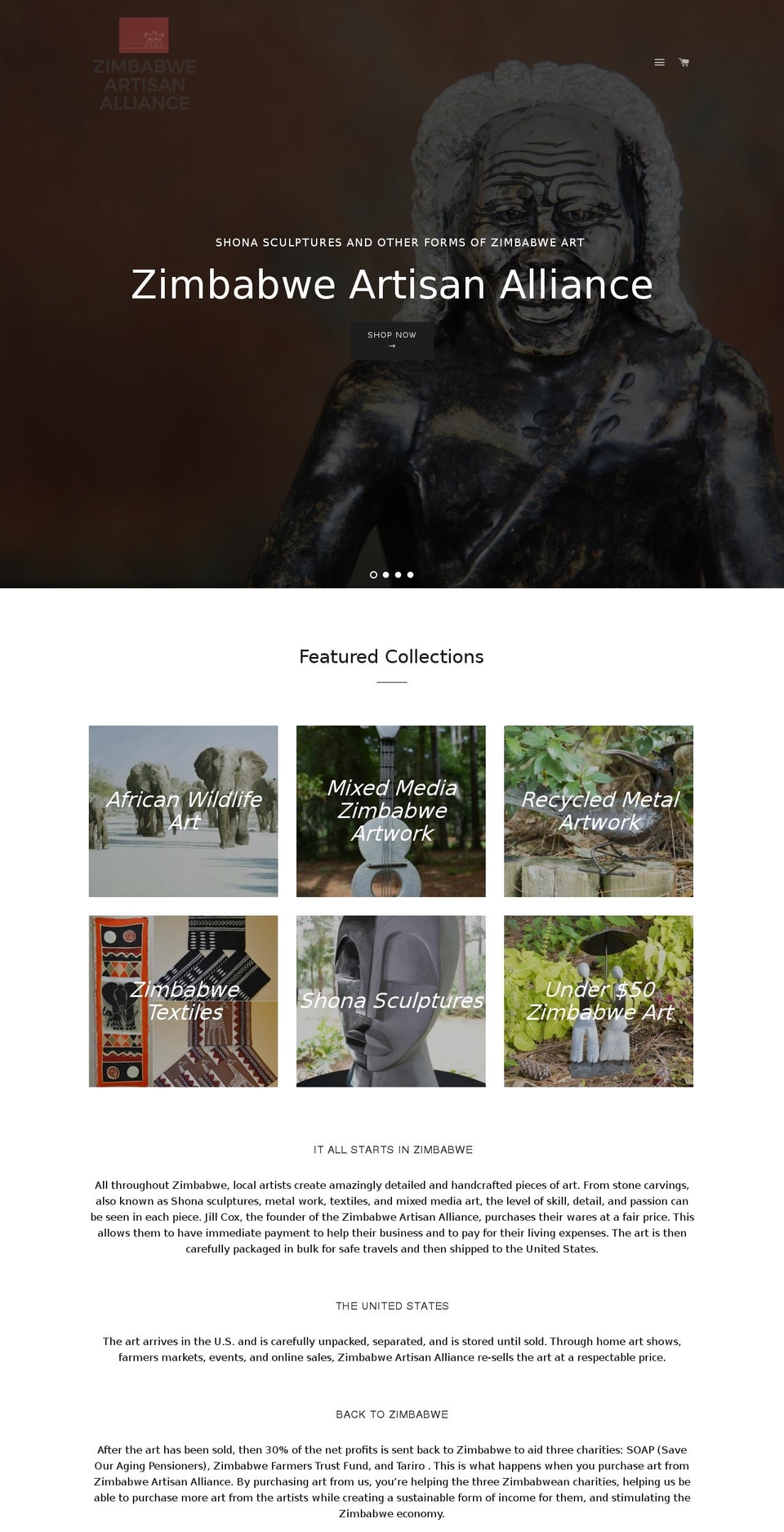 zimbabweartisanalliance.com shopify website screenshot