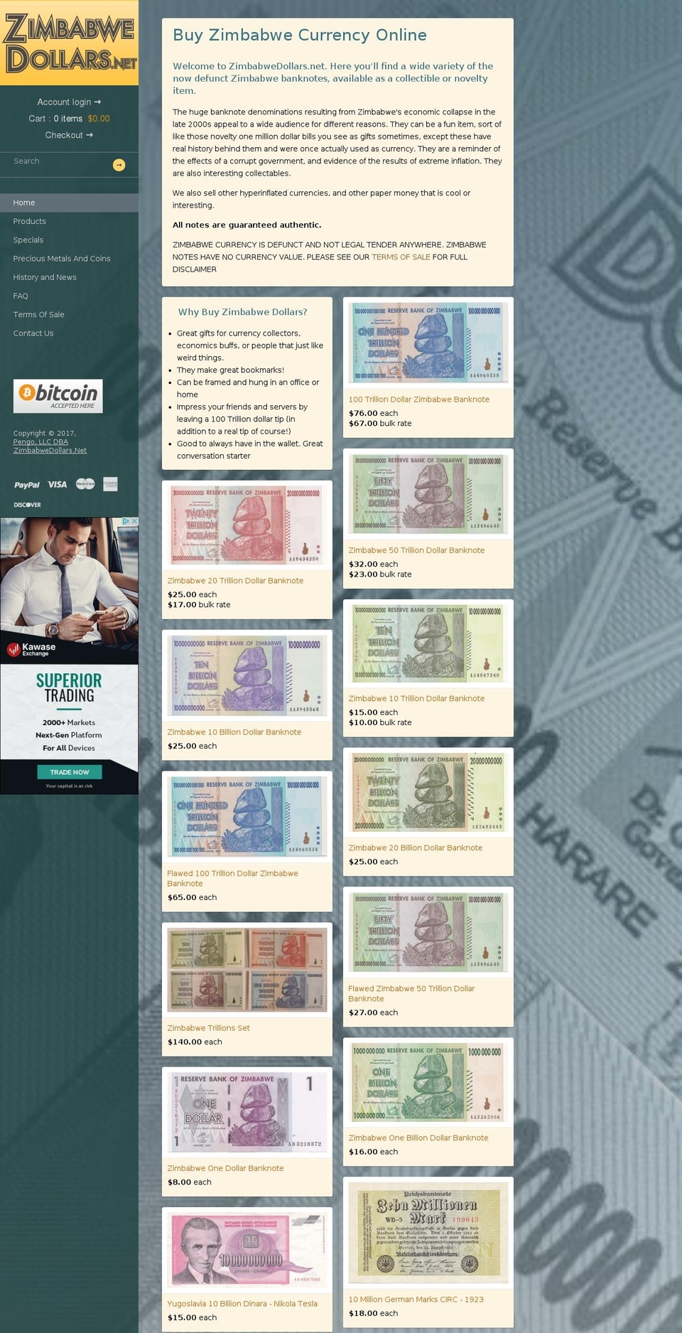 zimbabwedollars.com shopify website screenshot