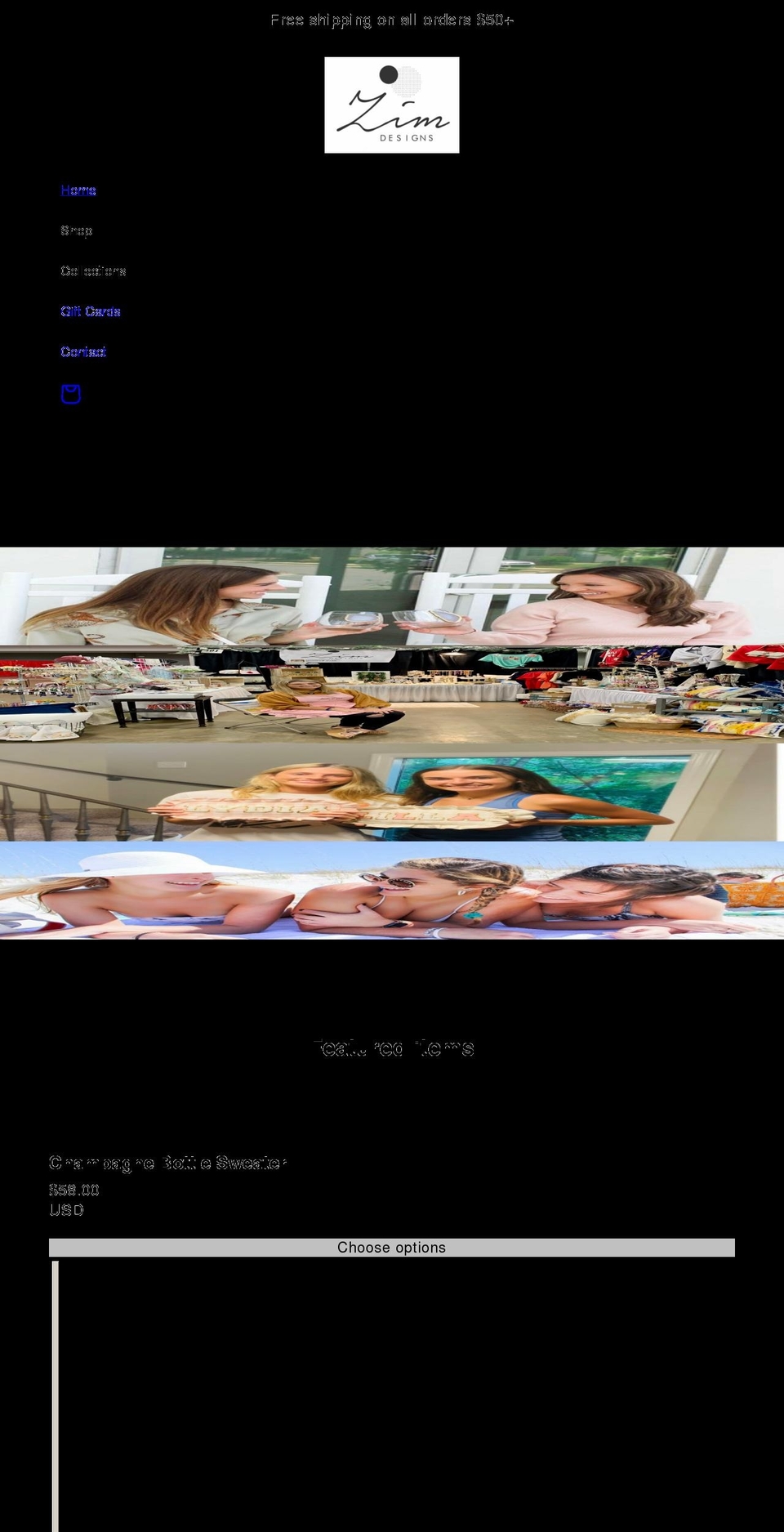 zimdesigns.com shopify website screenshot