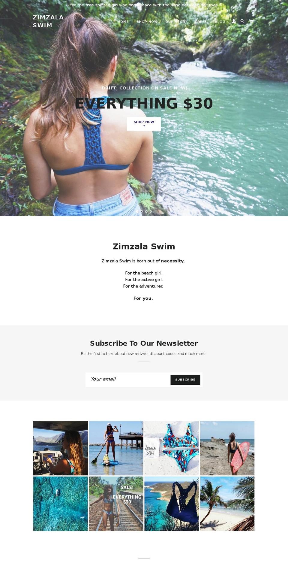 zimzalaswim.com — Shopify storefront screenshot