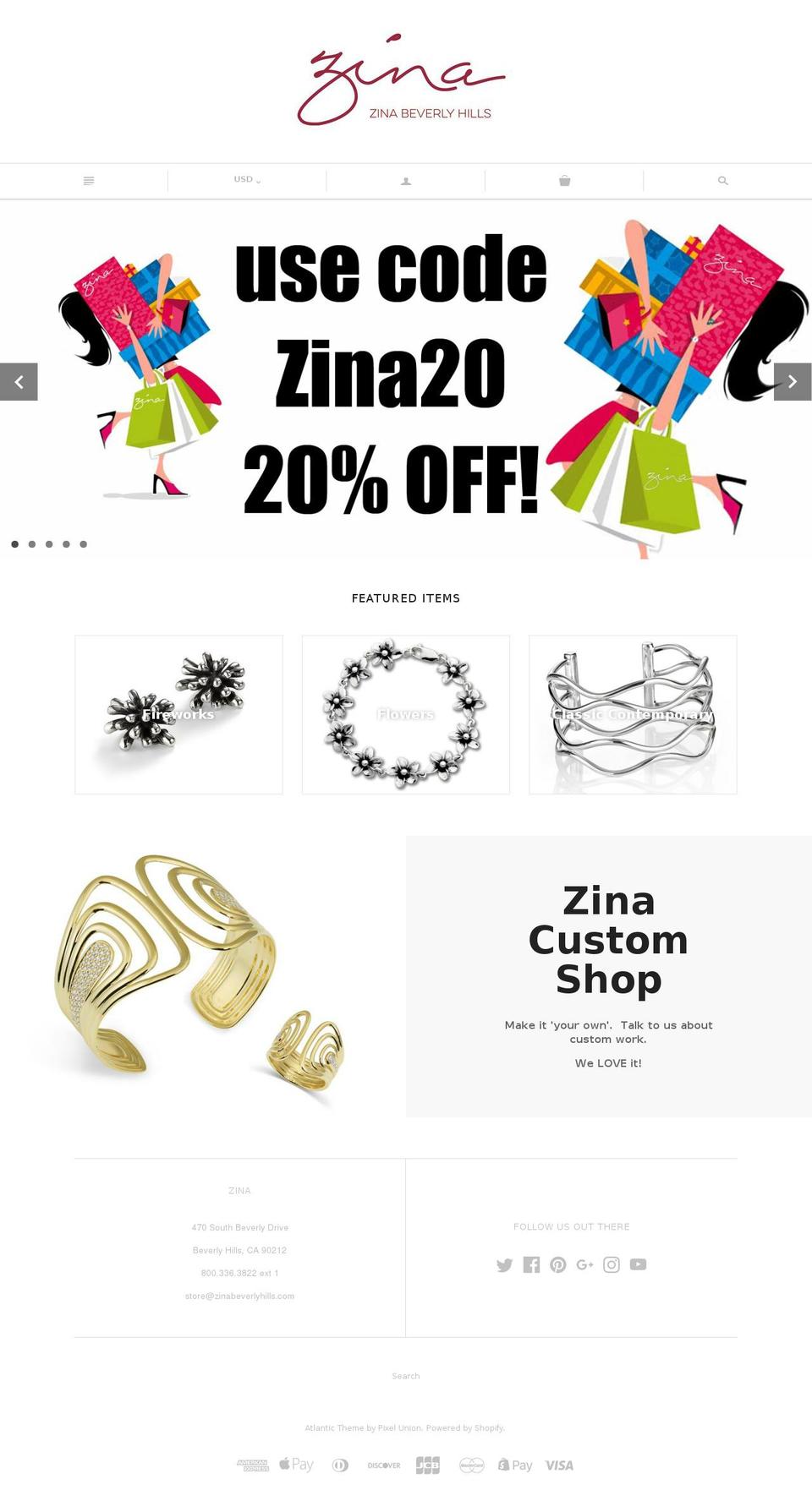 zinabeverlyhills.com — Shopify storefront screenshot