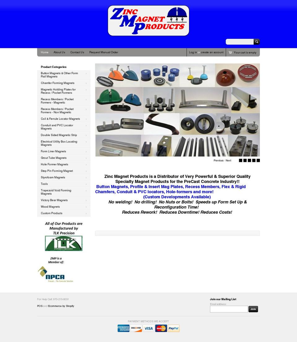 zincmagnets.com shopify website screenshot