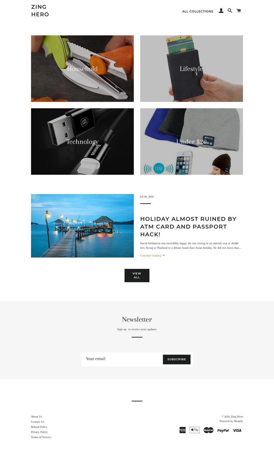 zing-hero.com shopify website screenshot