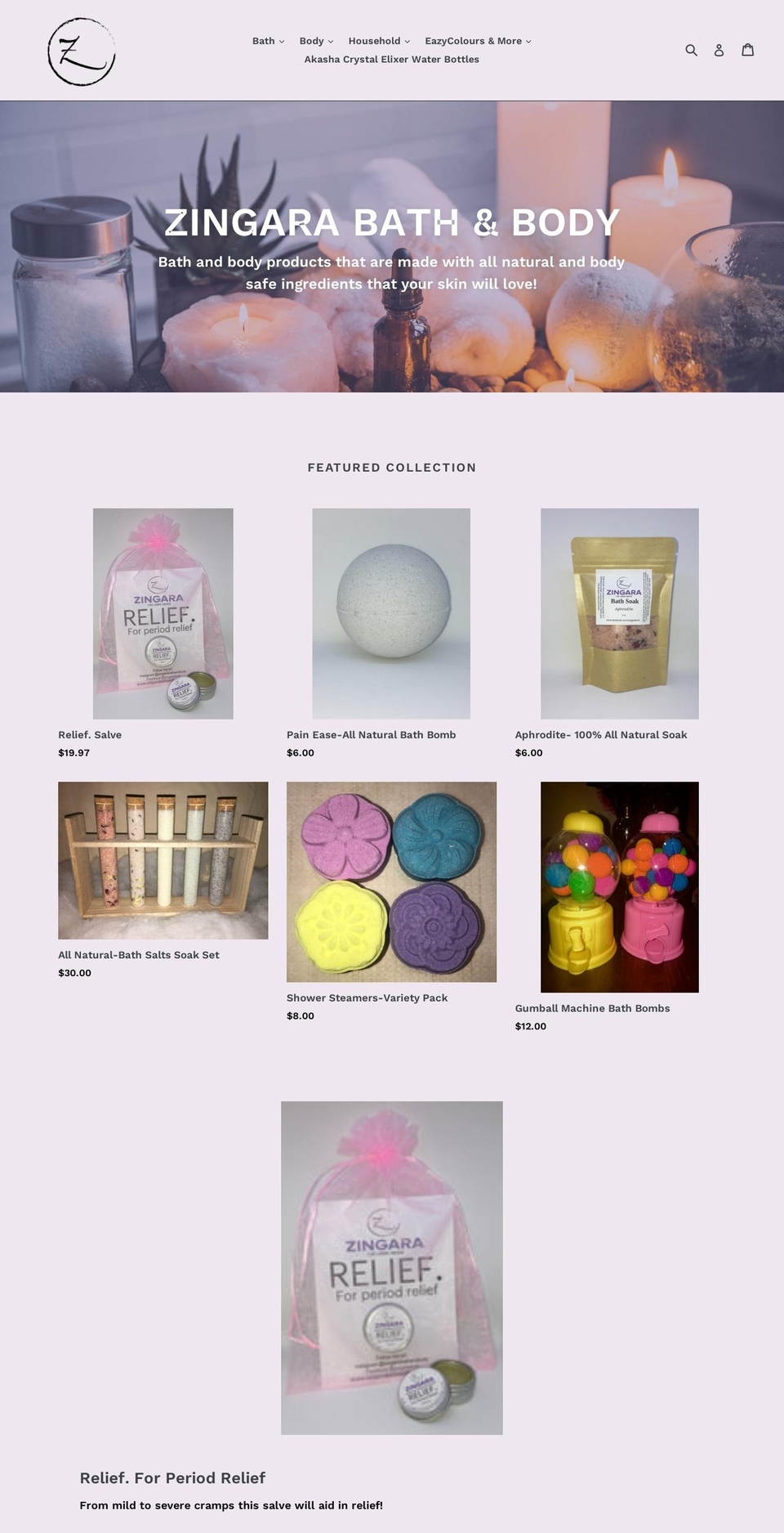 zingarabathandbody.com shopify website screenshot