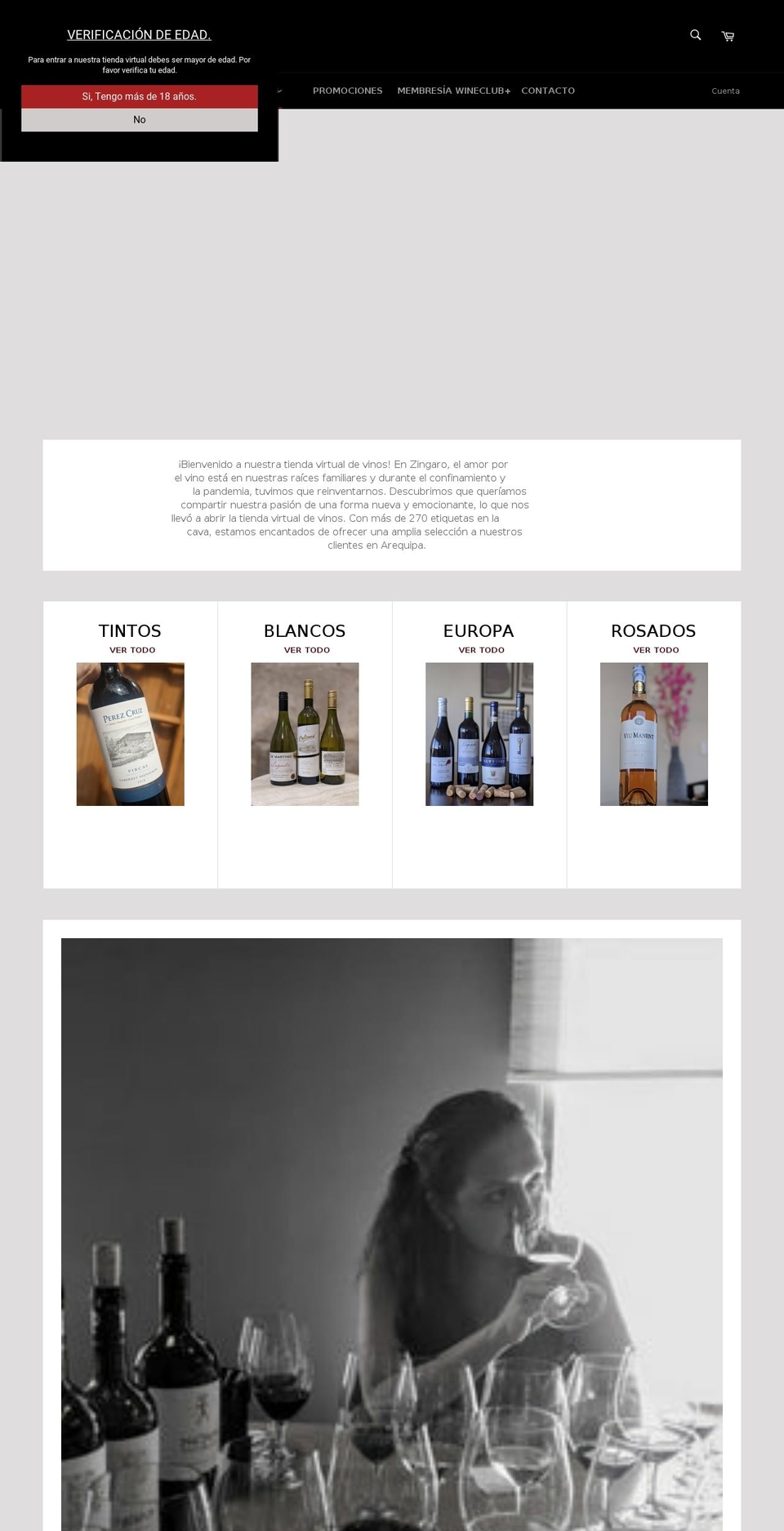 zingarowine.com shopify website screenshot