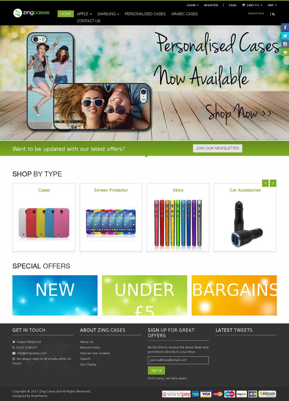 zingcases.com shopify website screenshot