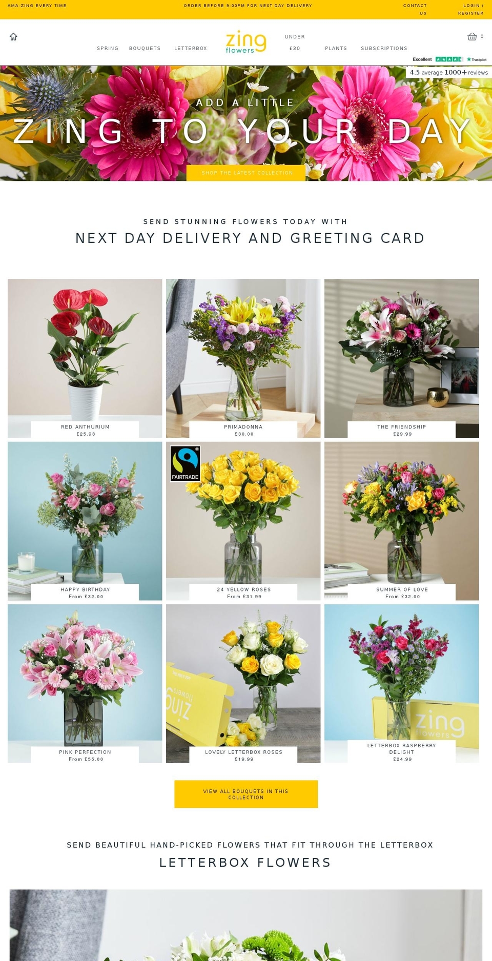 zingflowers.com shopify website screenshot