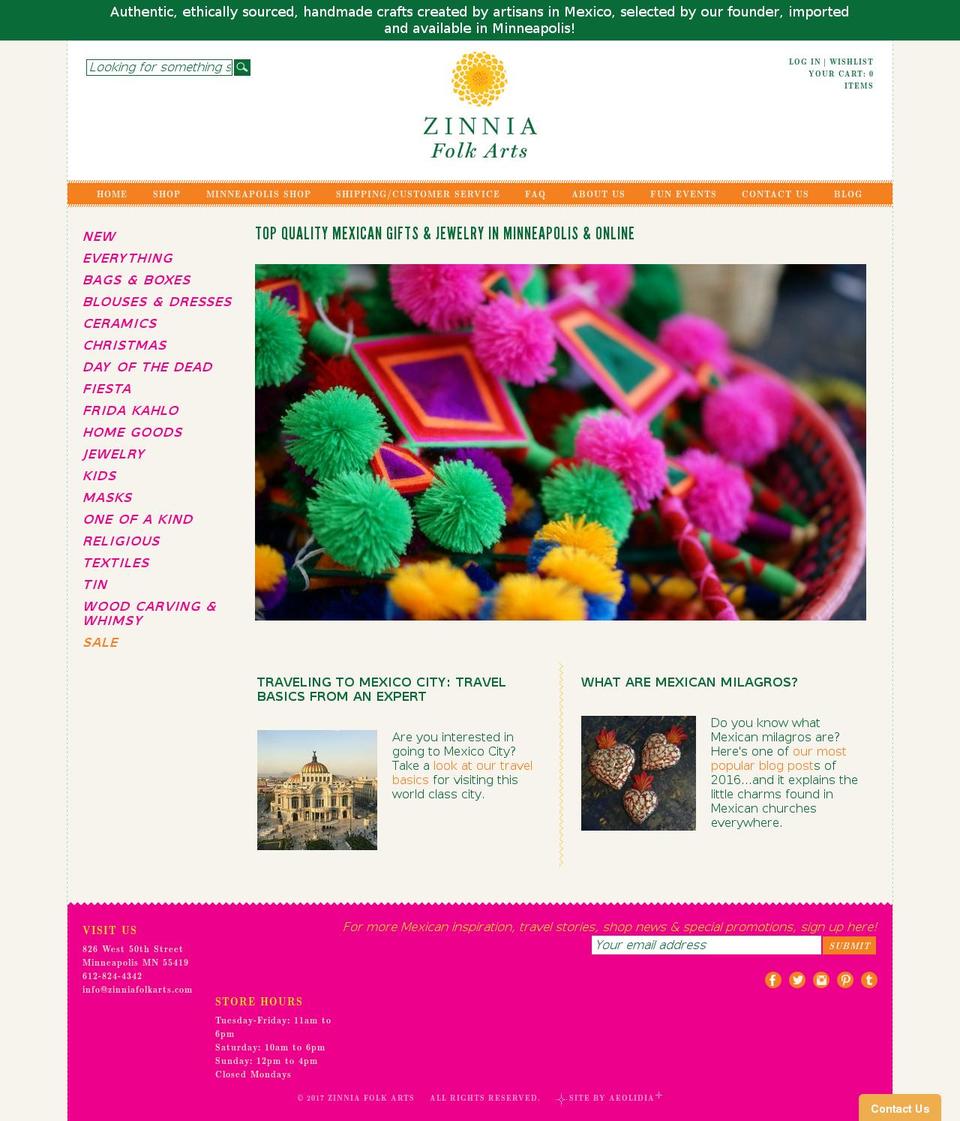 zinniafolkarts.com shopify website screenshot