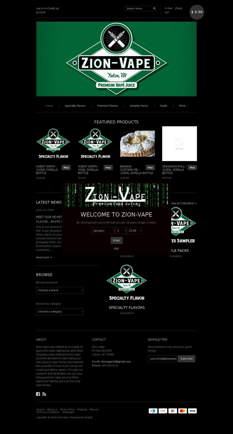 zionvape.com — Shopify storefront screenshot