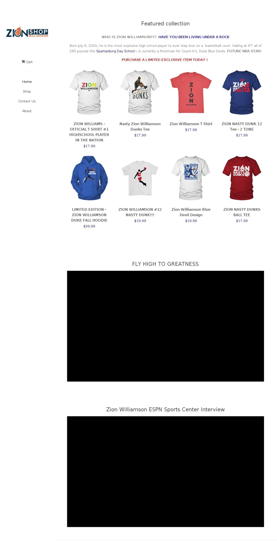 zionwilliamsonshop.com — Shopify storefront screenshot