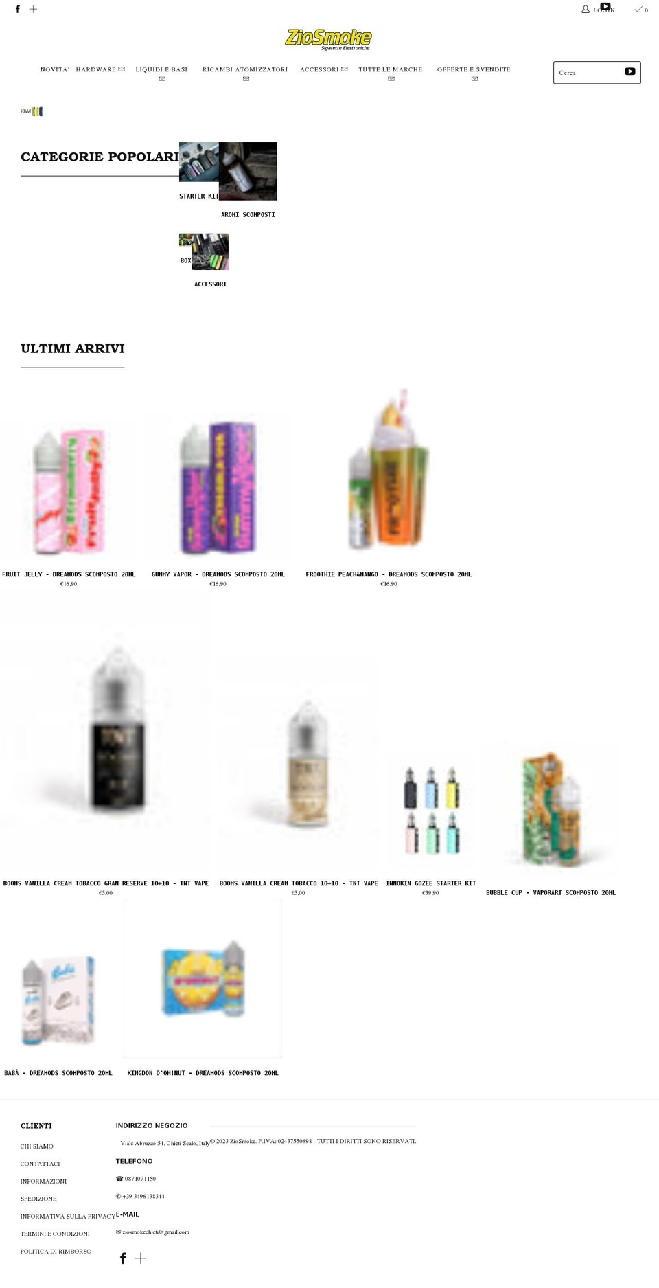 ziosmoke.it shopify website screenshot