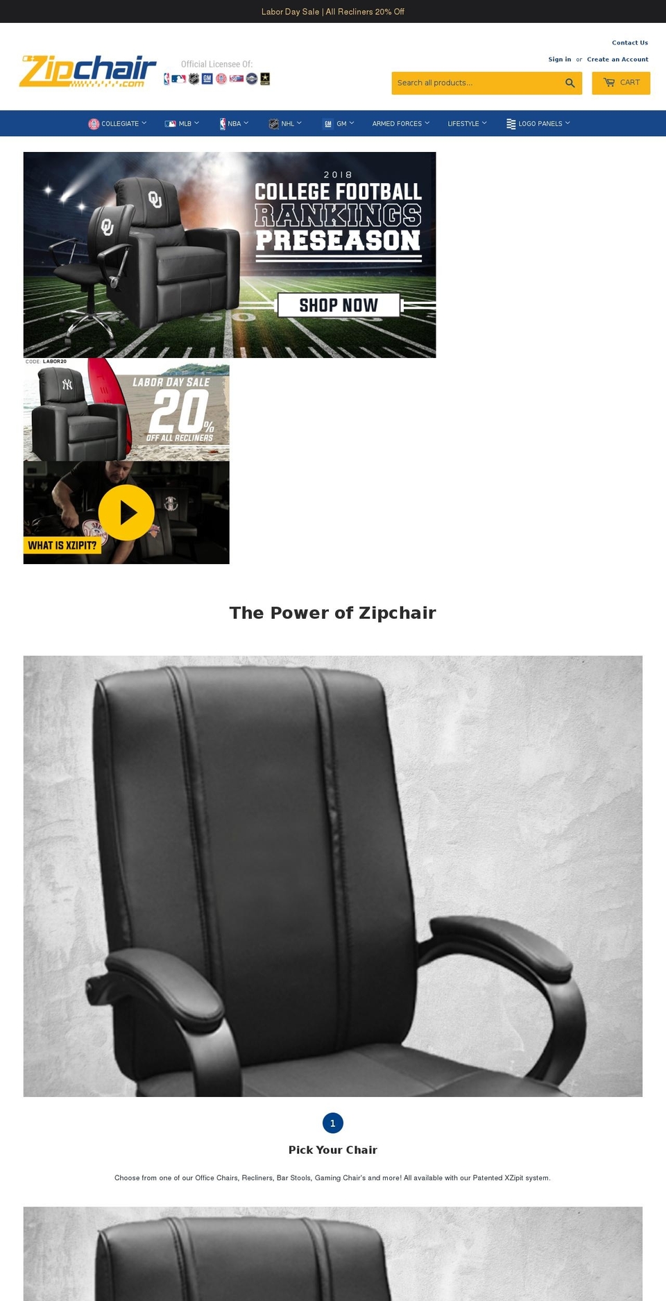 zipchairs.com shopify website screenshot
