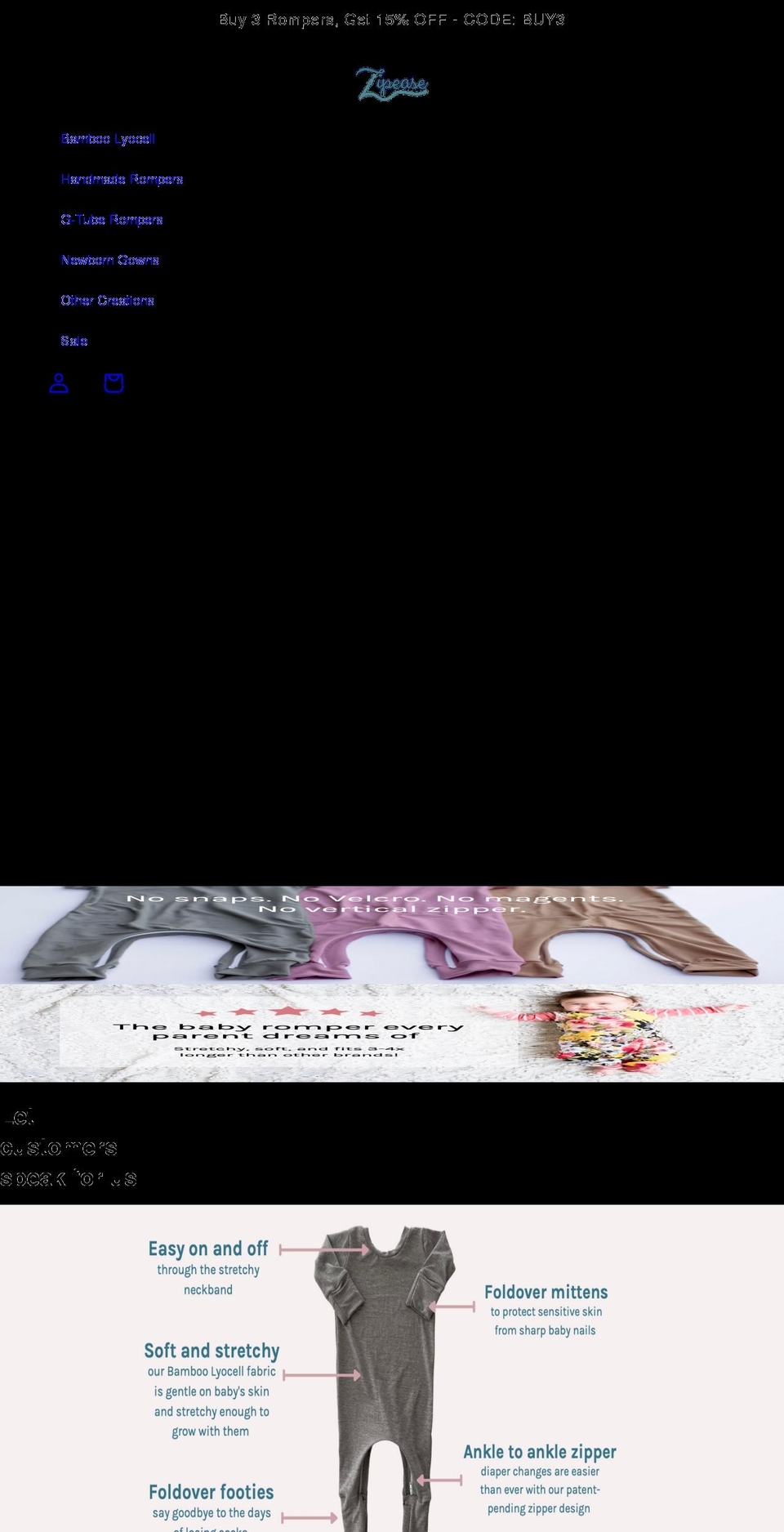 zipeaserompers.com — Shopify storefront screenshot