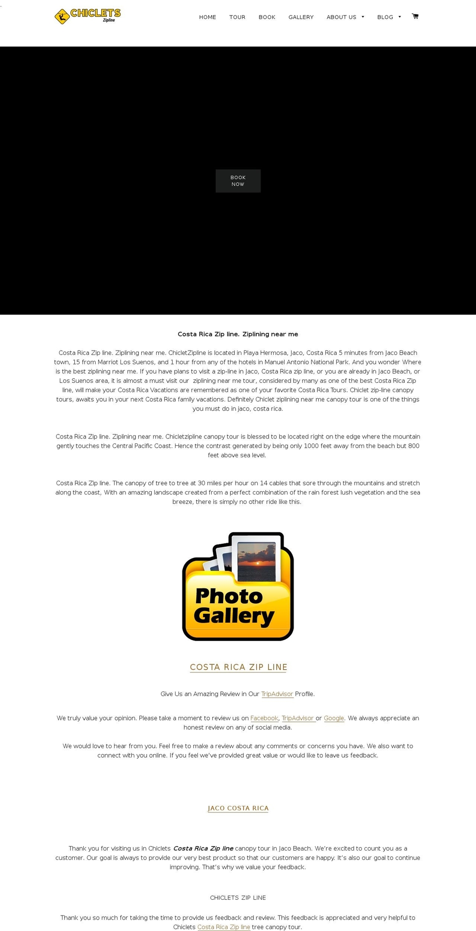 ziplinecostarica.com — Shopify storefront screenshot