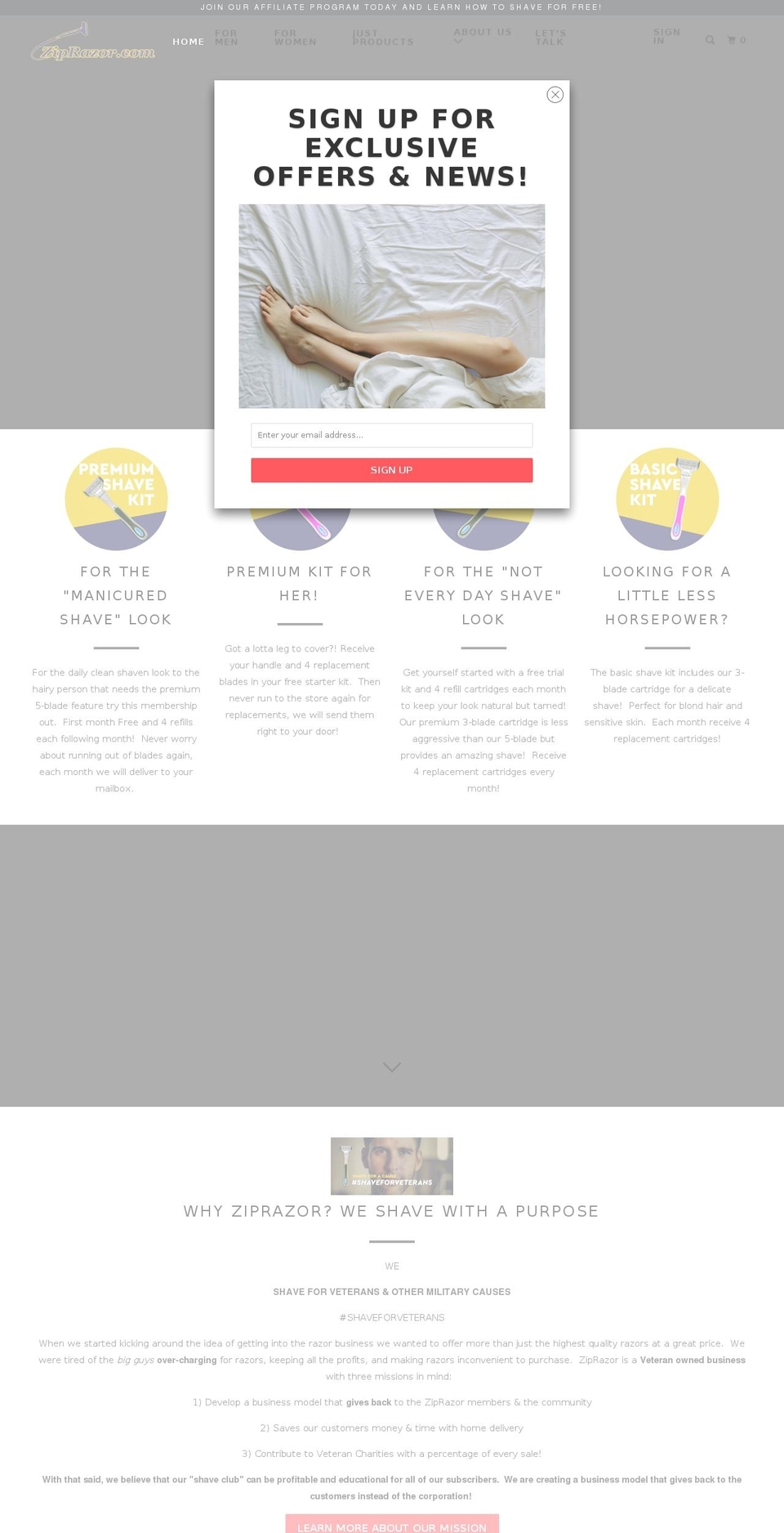 zipshave.com shopify website screenshot