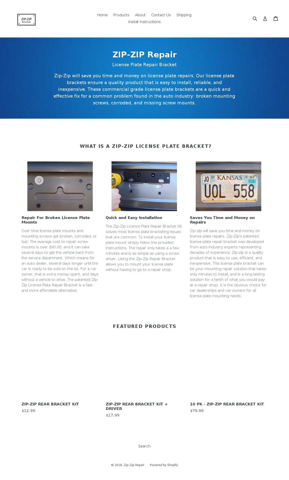 zipziprepair.com shopify website screenshot