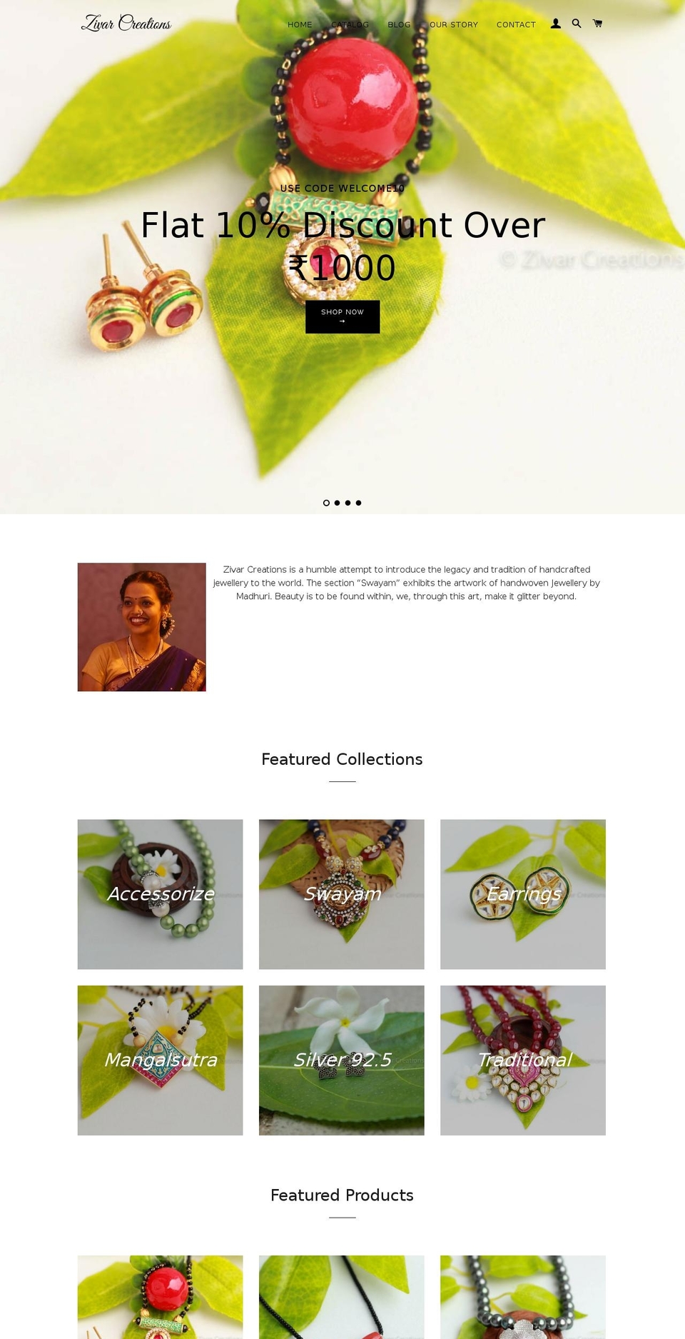 zivarcreations.com shopify website screenshot