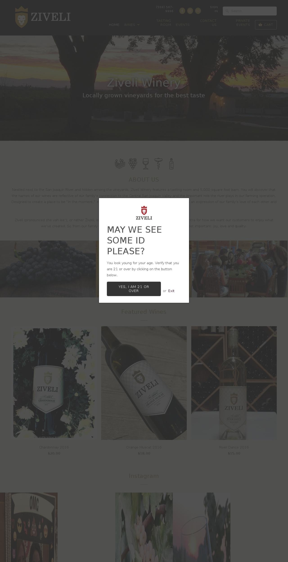 ziveliwinery.com shopify website screenshot