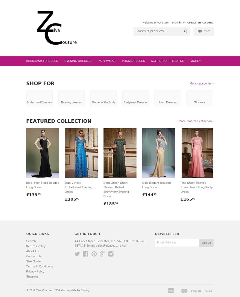 ziyacouture.com shopify website screenshot