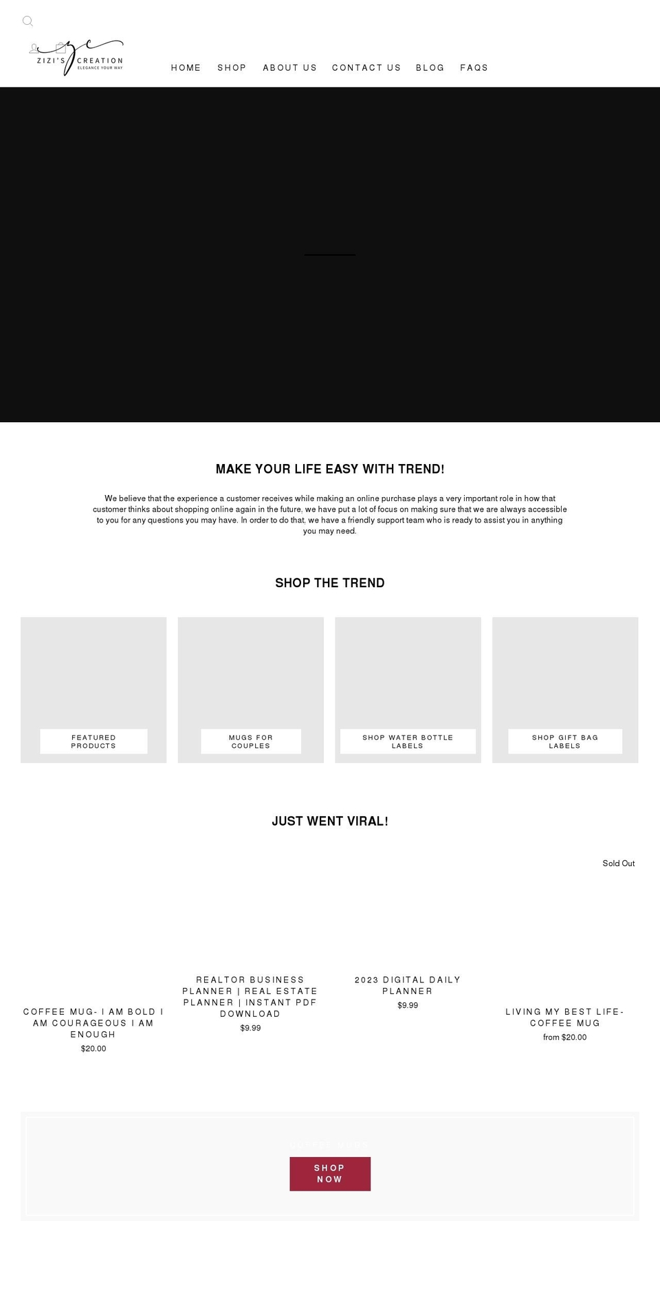 ziziscreation.com shopify website screenshot