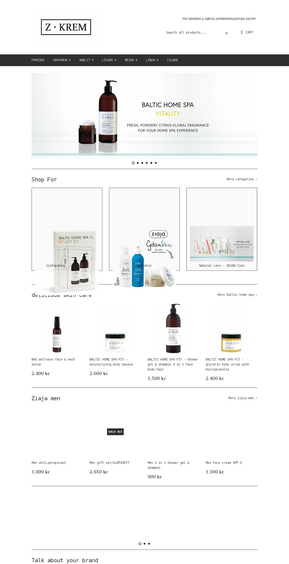 zkrem.is shopify website screenshot