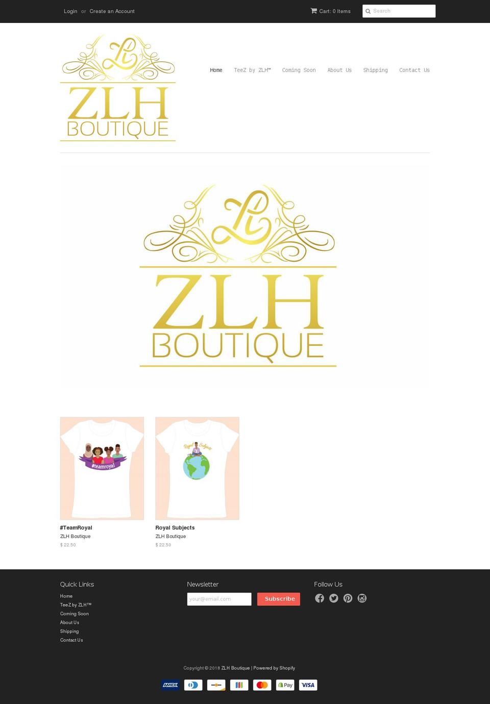 zlhboutique.com shopify website screenshot