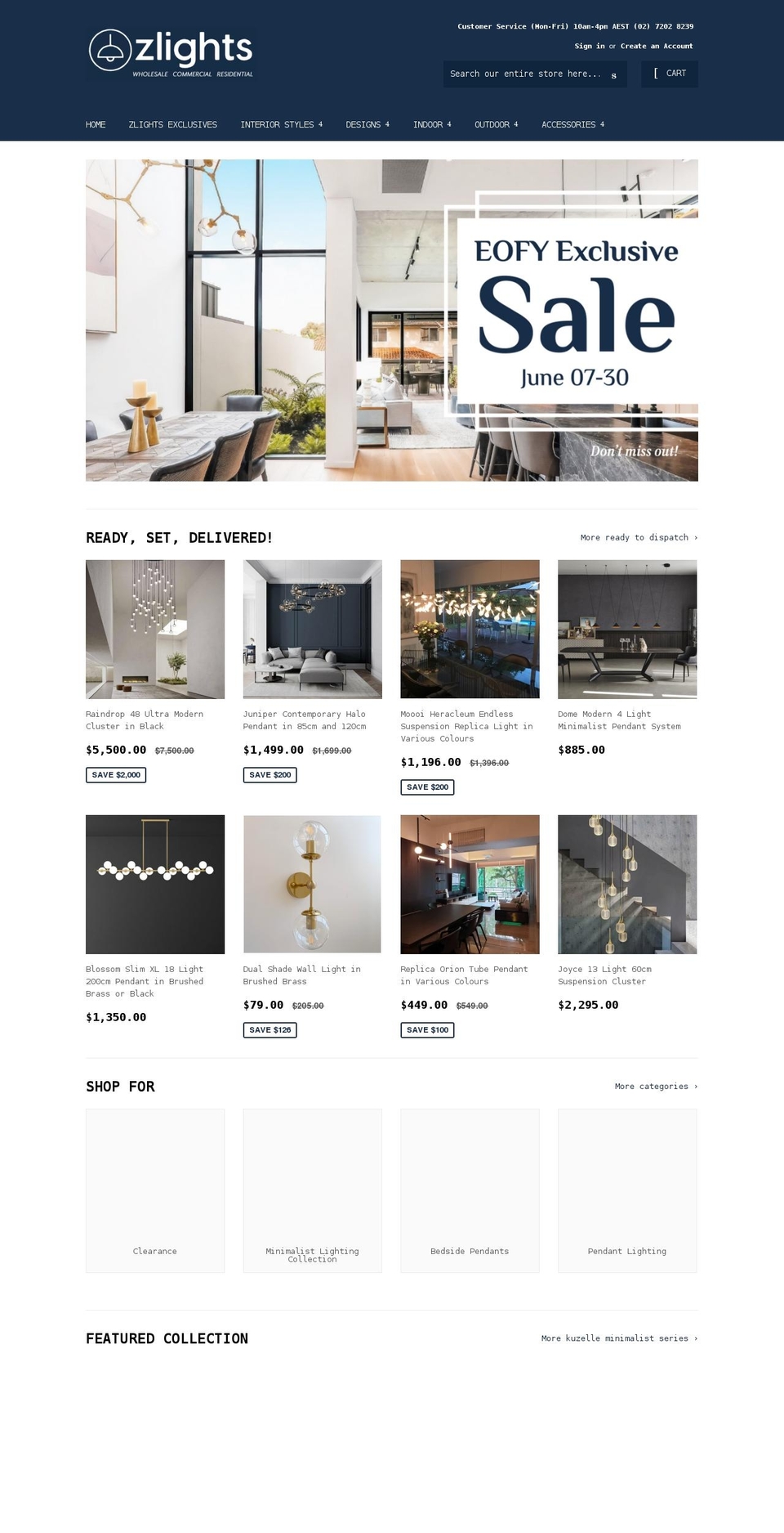 zlights.com.au shopify website screenshot