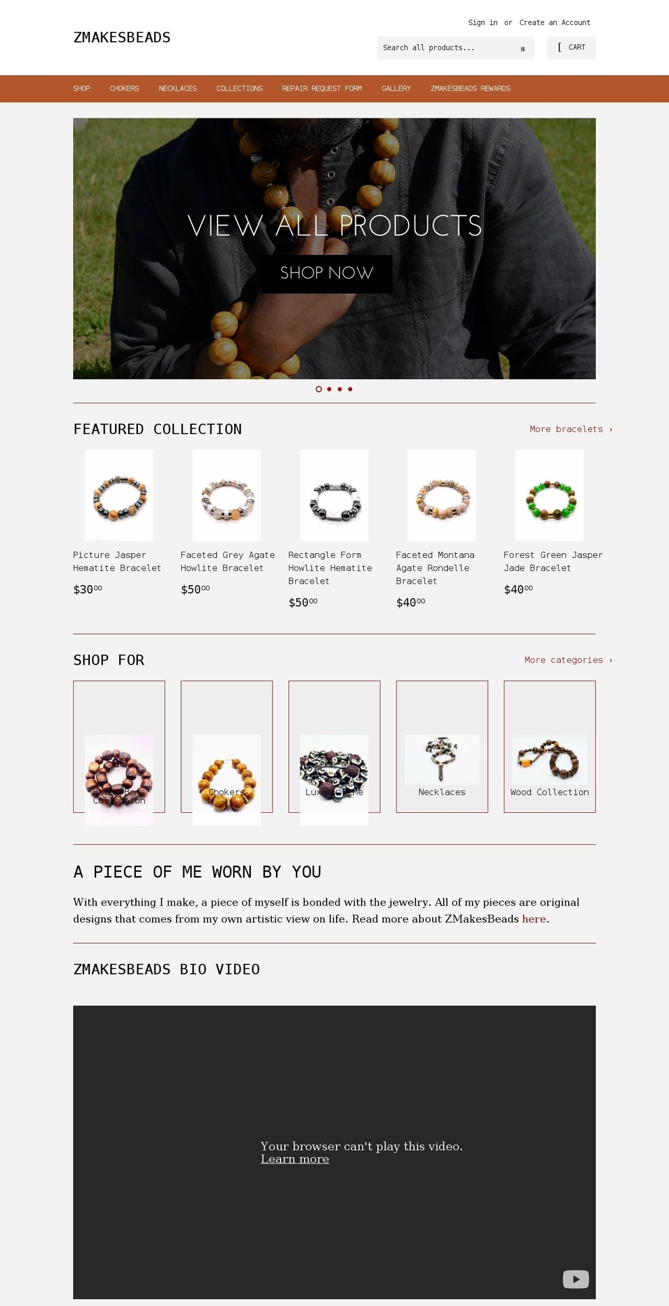 zmakesbeads.com — Shopify storefront screenshot