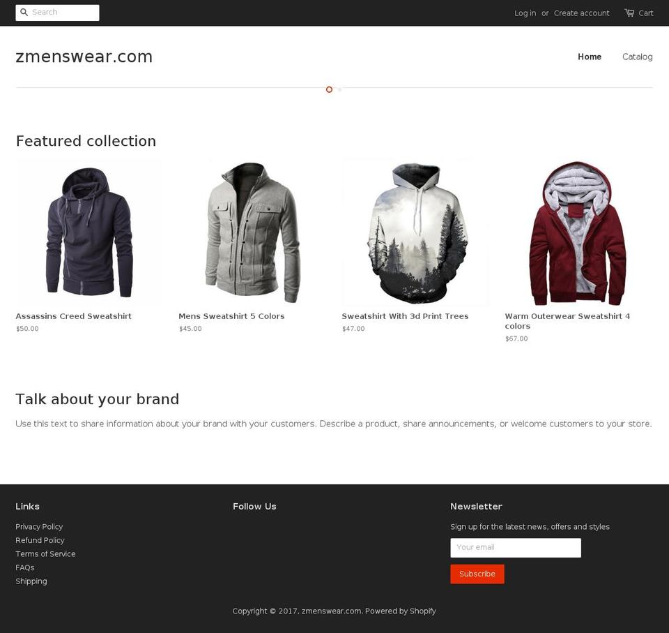 zmenswear.com shopify website screenshot