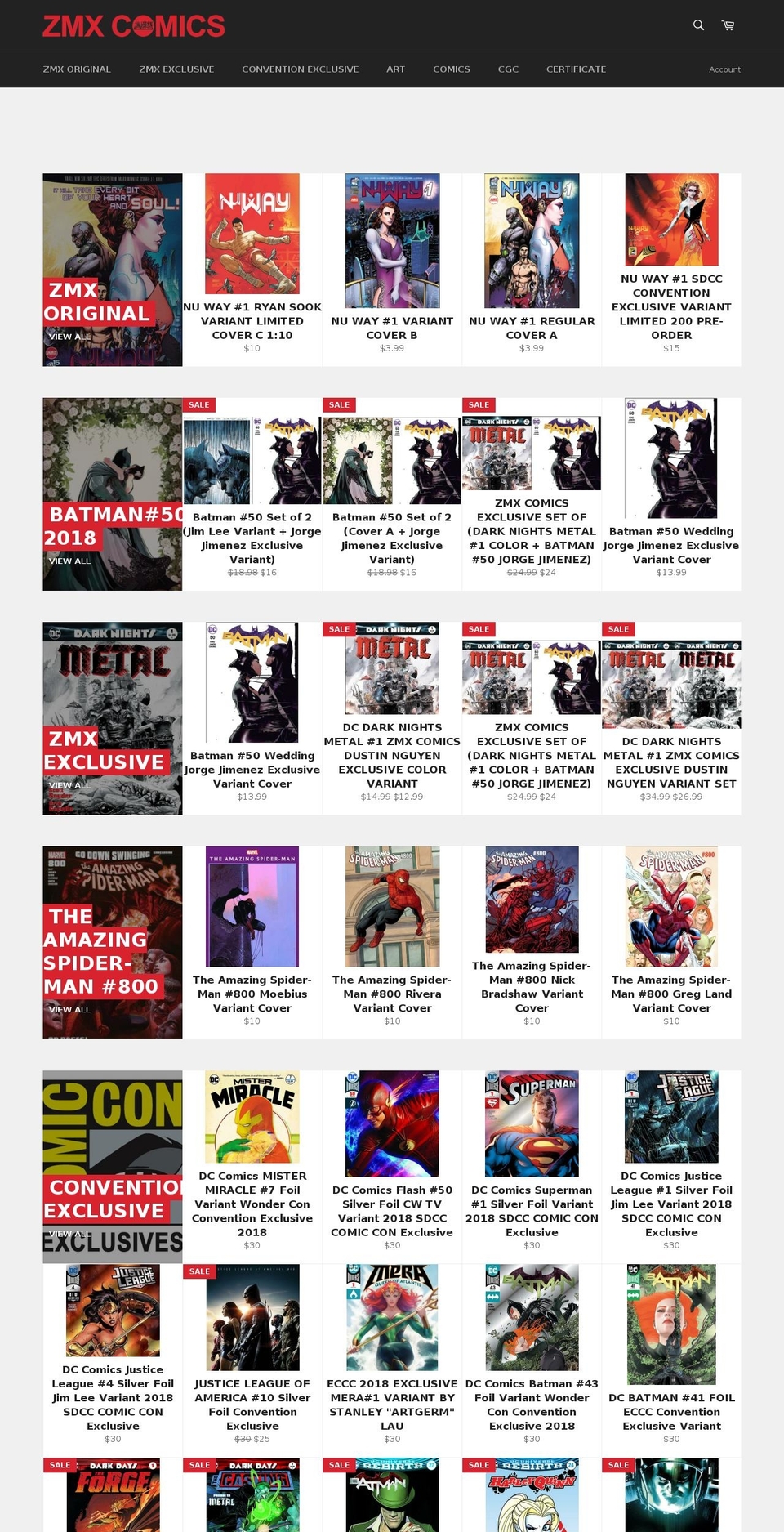 zmxcomics.com shopify website screenshot