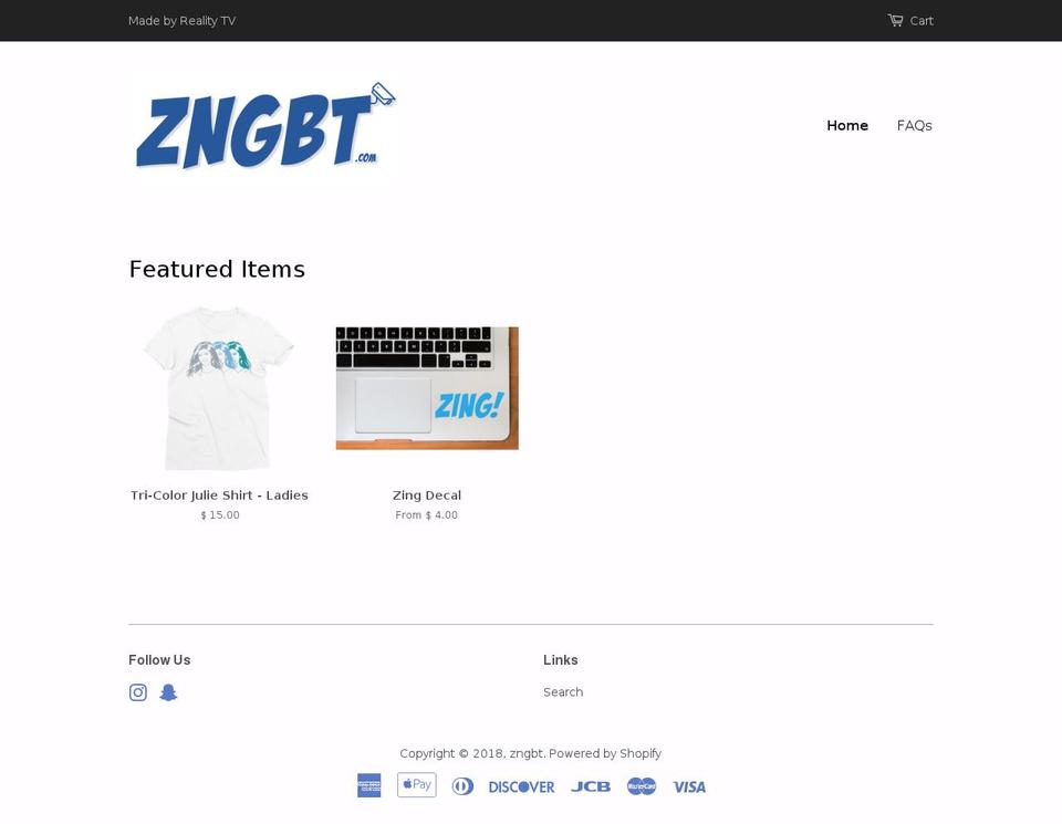 zngbt.com — Shopify storefront screenshot