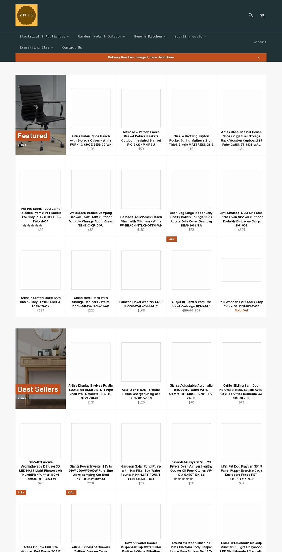 zntswholesale.com.au shopify website screenshot