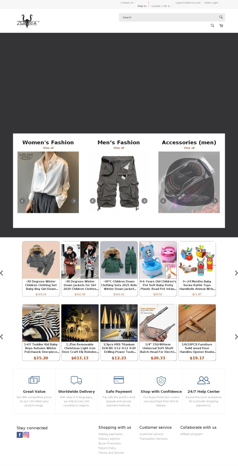 zoarix.com shopify website screenshot