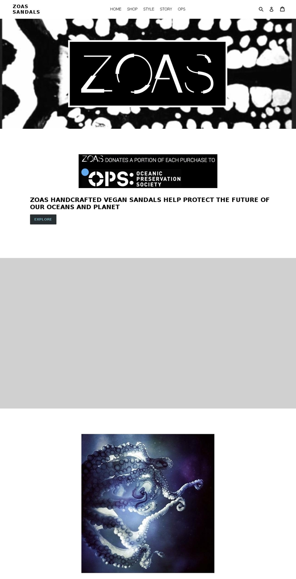 zoassandals.com — Shopify storefront screenshot