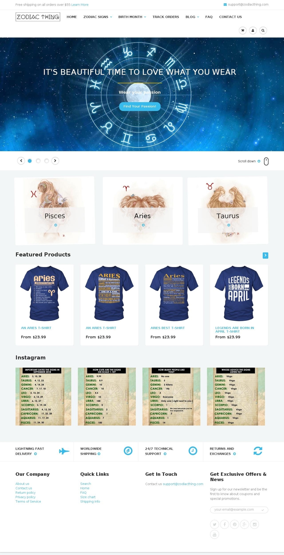 zodiac-tee.com shopify website screenshot