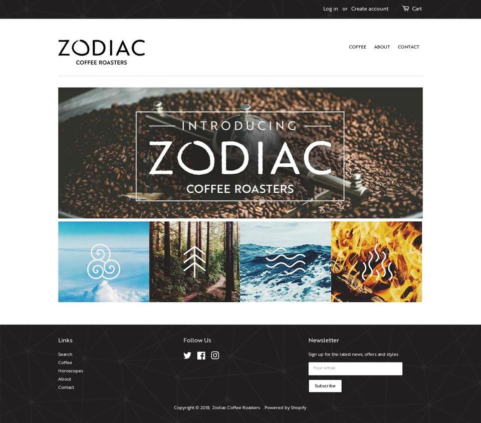 zodiaccoffeeroaster.com — Shopify storefront screenshot