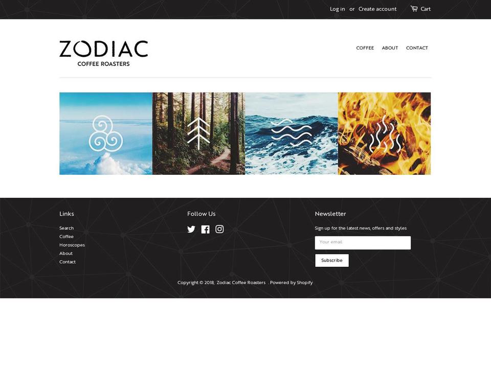 zodiaccoffeeroasters.com shopify website screenshot