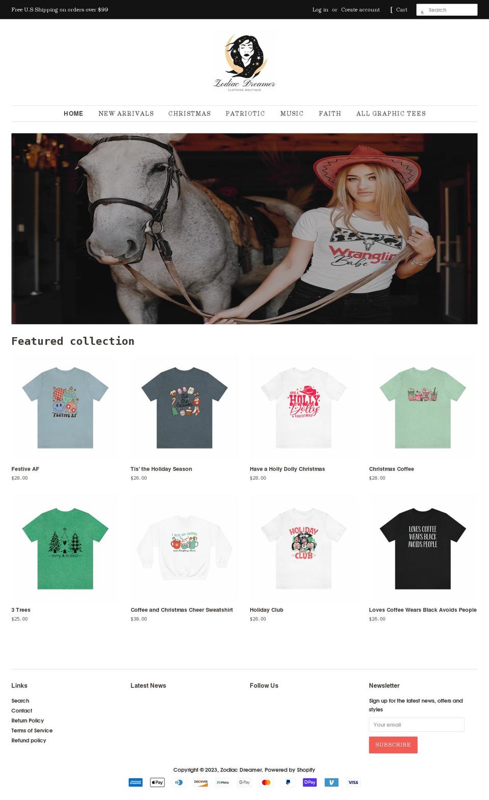 zodiacdreamer.com shopify website screenshot