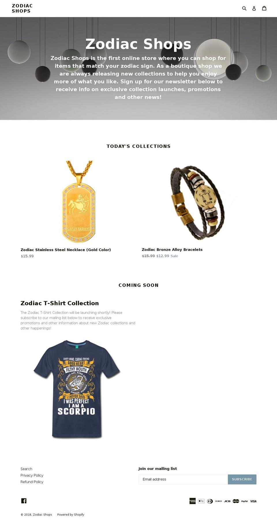 zodiacshops.com — Shopify storefront screenshot