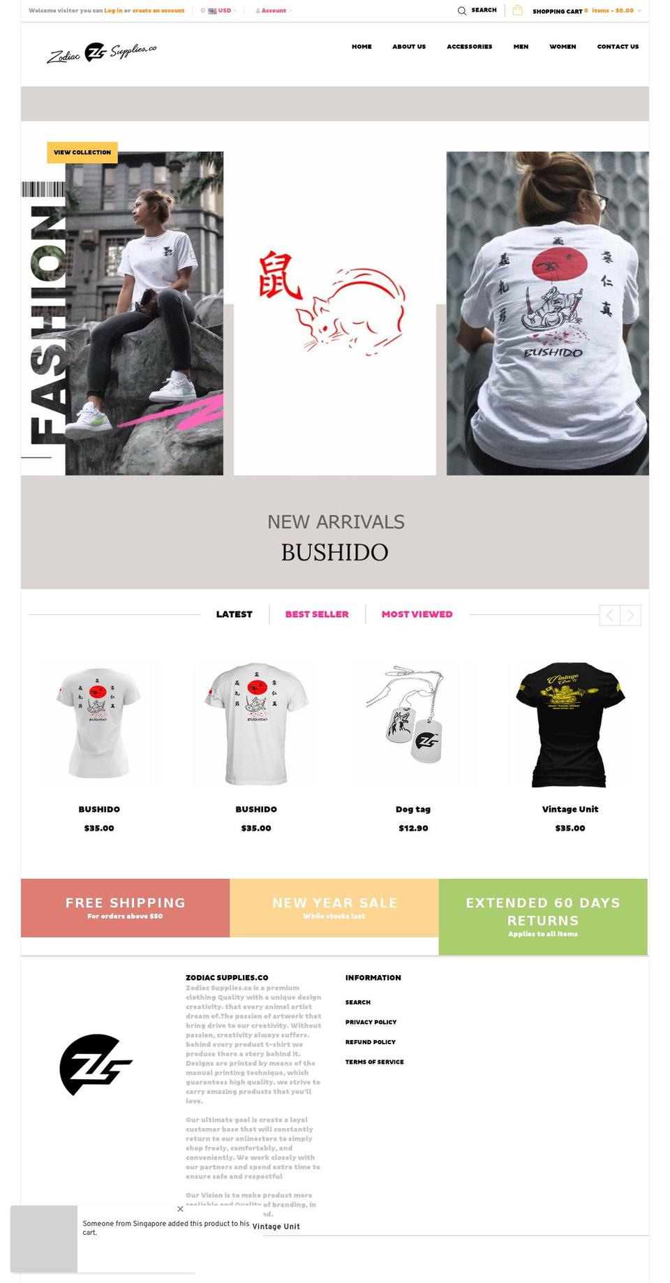 zodiacsupplies.com shopify website screenshot