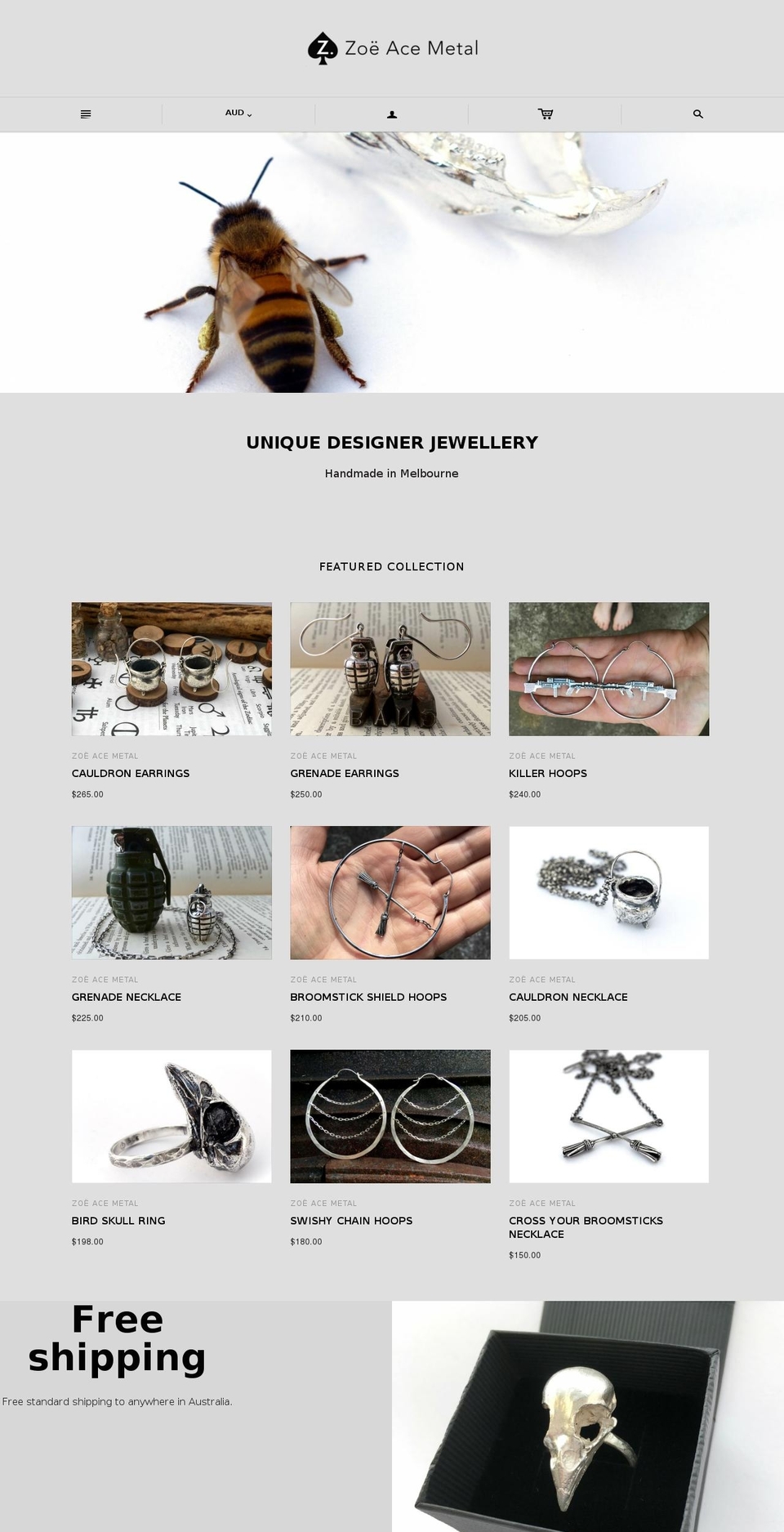 zoeacemetal.com shopify website screenshot