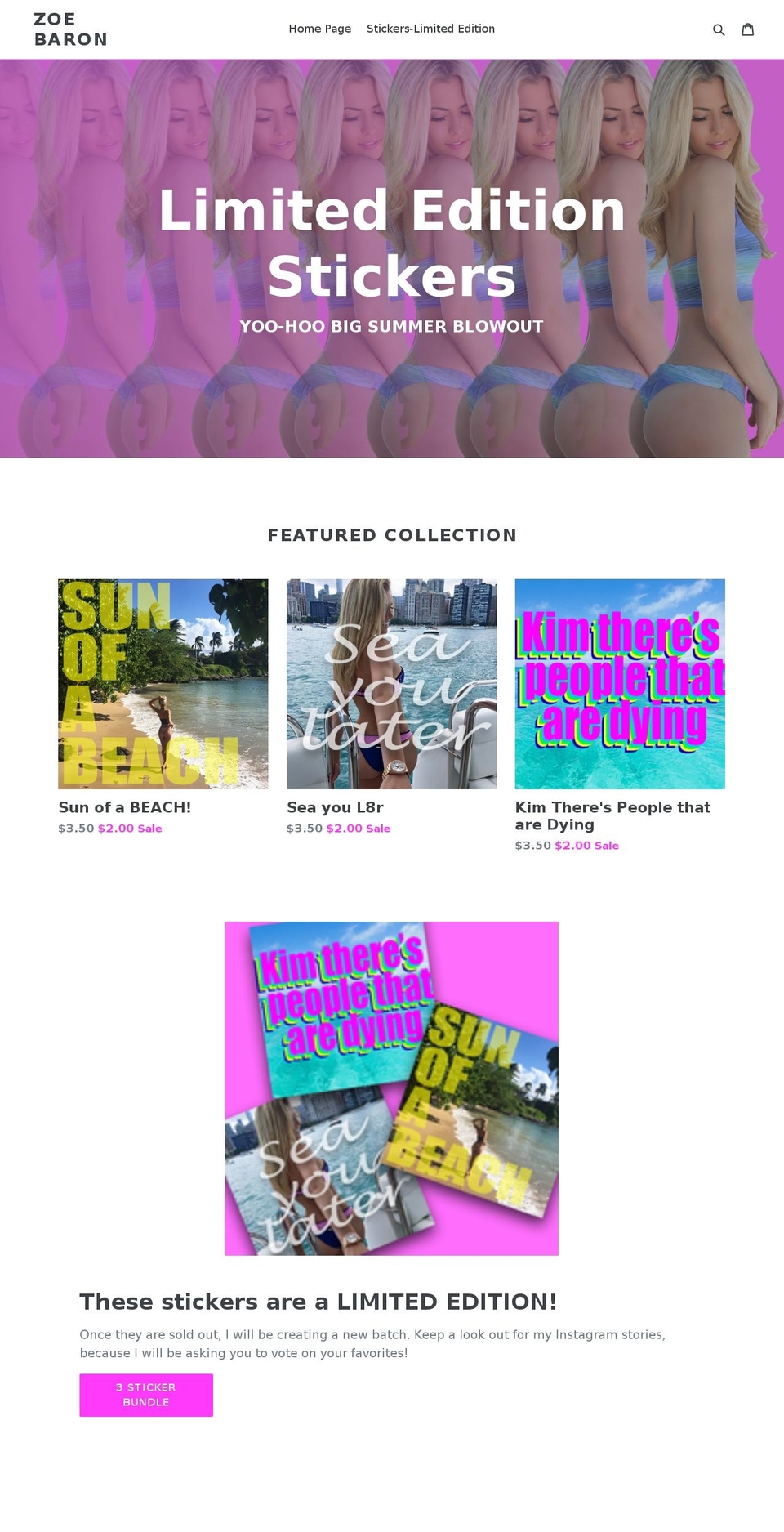 zoebaron.com shopify website screenshot