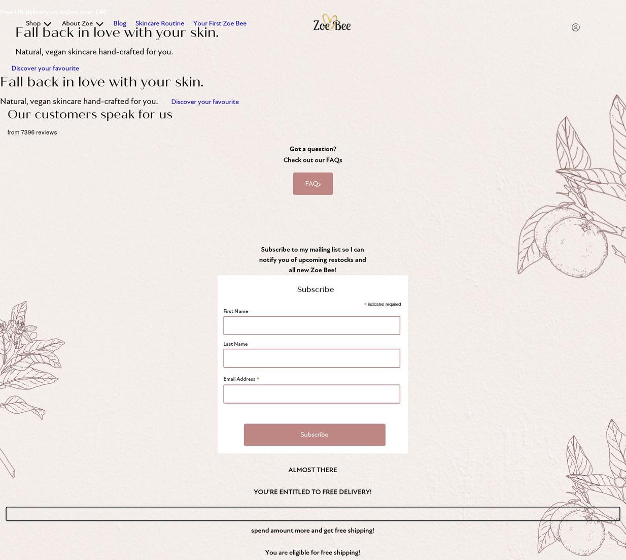 zoebeebeauty.co.uk shopify website screenshot