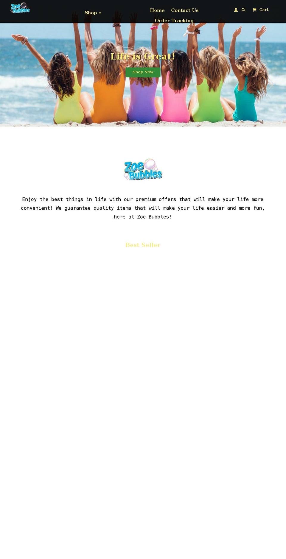 zoebubbles.com shopify website screenshot