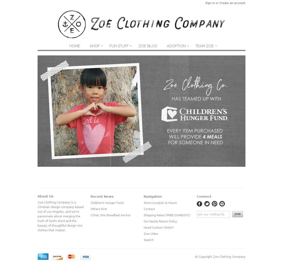 zoeclothingcompany.com shopify website screenshot