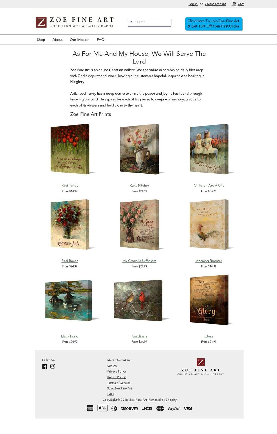 zoefineart.com — Shopify storefront screenshot
