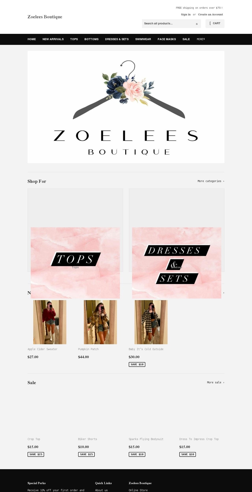 zoeleesboutique.com shopify website screenshot