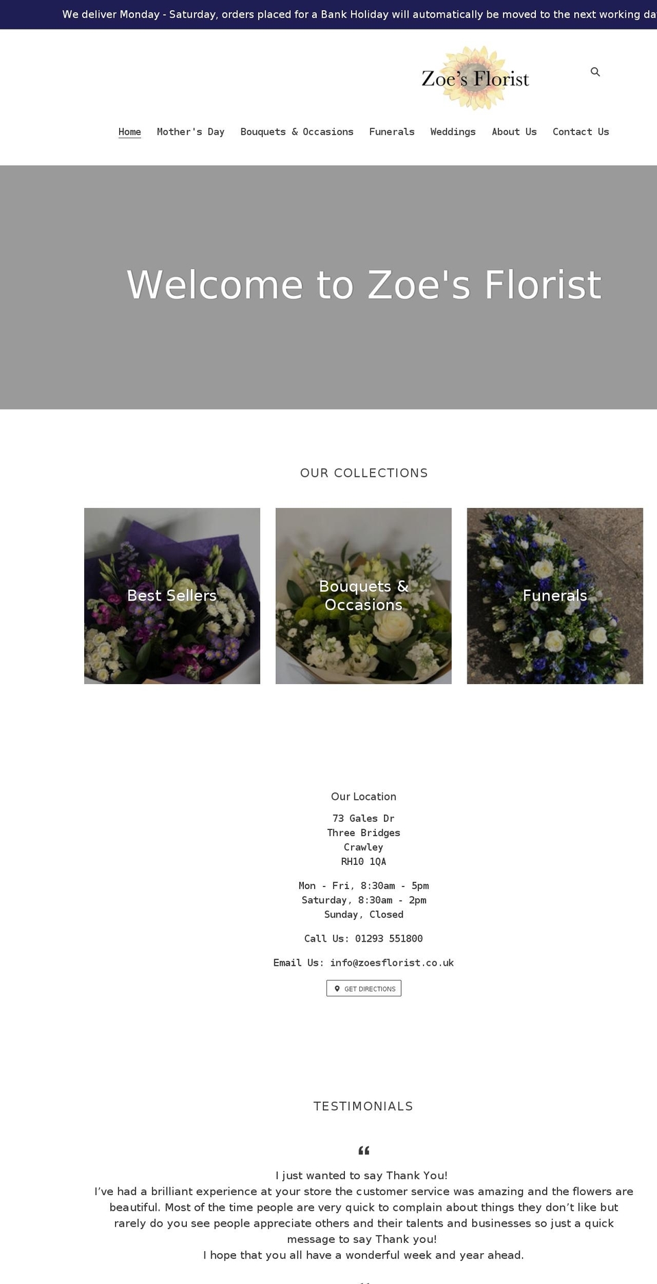 zoesflorist.co.uk shopify website screenshot