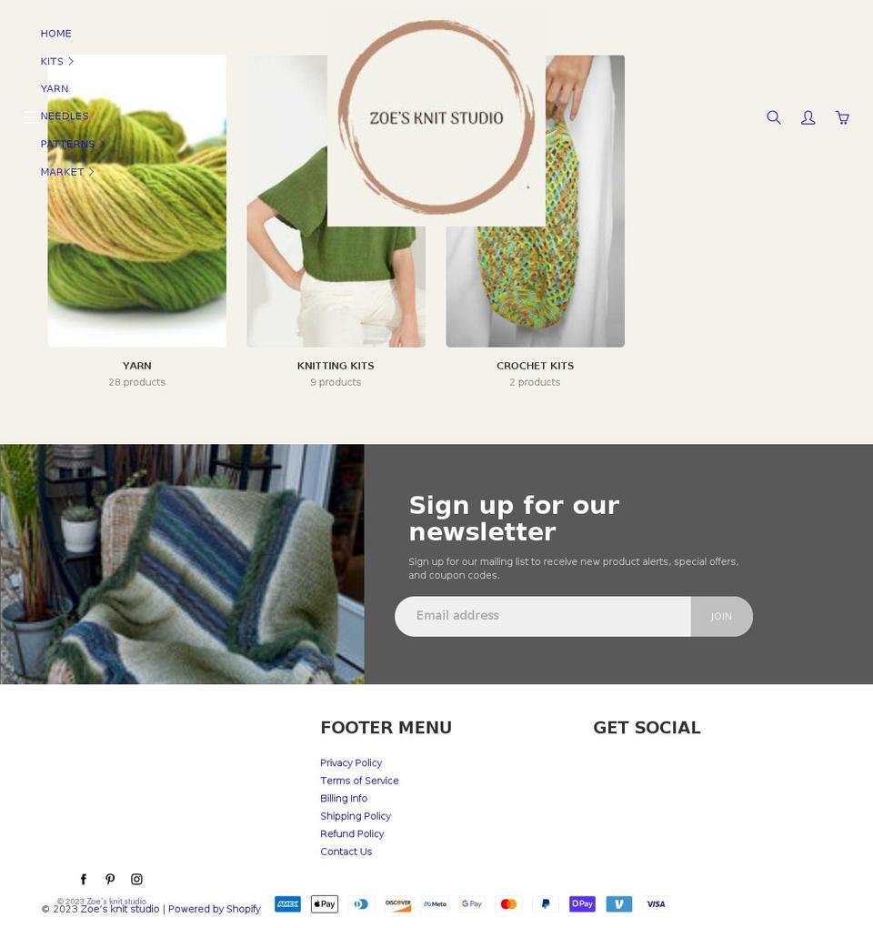 zoesknitstudio.com shopify website screenshot